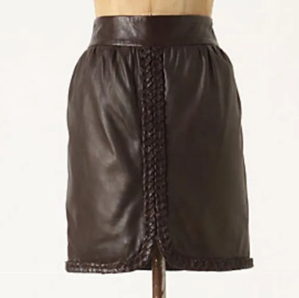 Nwt LEIFSDOTTIR Braided Leather Mini Tulip Skirt 2 NEW